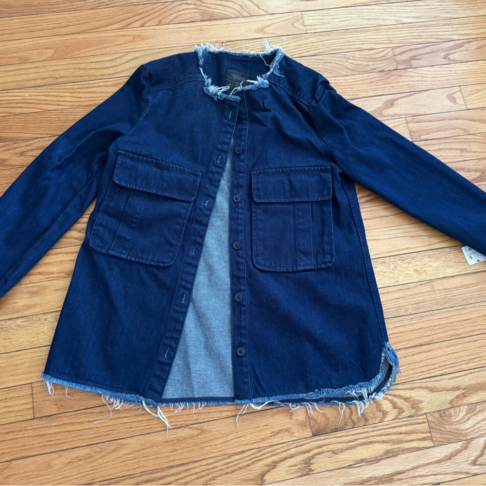 Zara Dark Blue Frayed Collar Jacket
